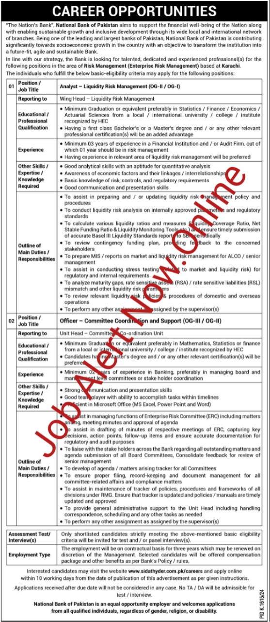 National Bank of Pakistan (NBP) Jobs Available 2024