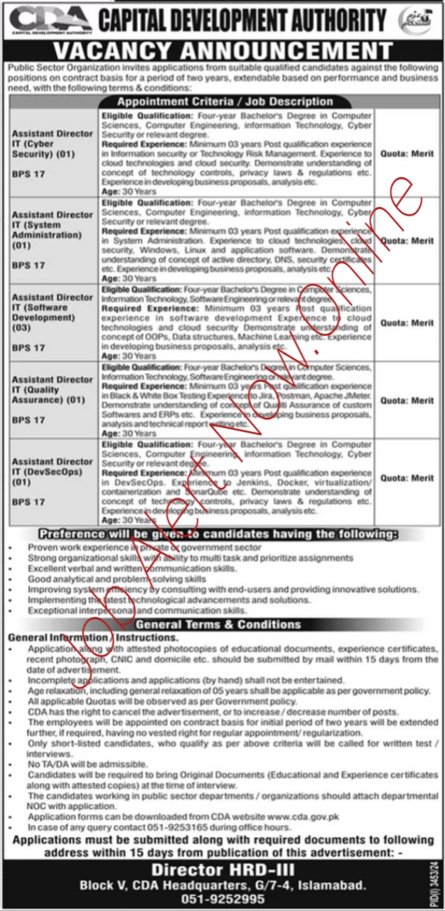 IT Jobs for Assistant Directors at the Capital Development Authority