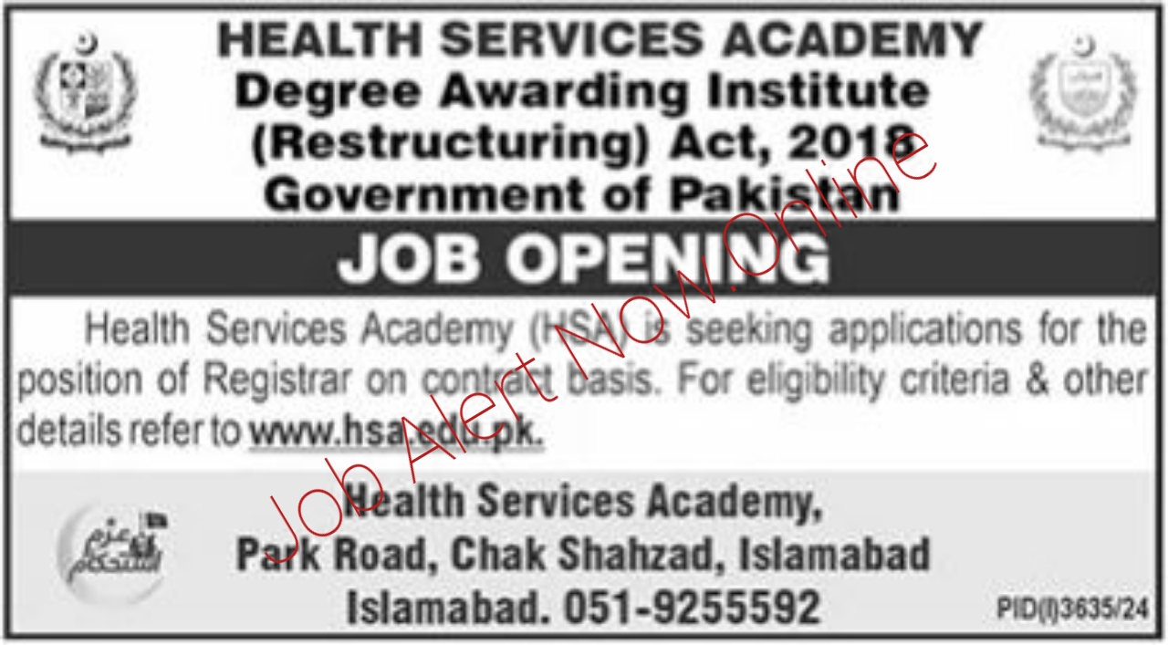Jobs at the Health Services Academy HSA in Islamabad in 2024