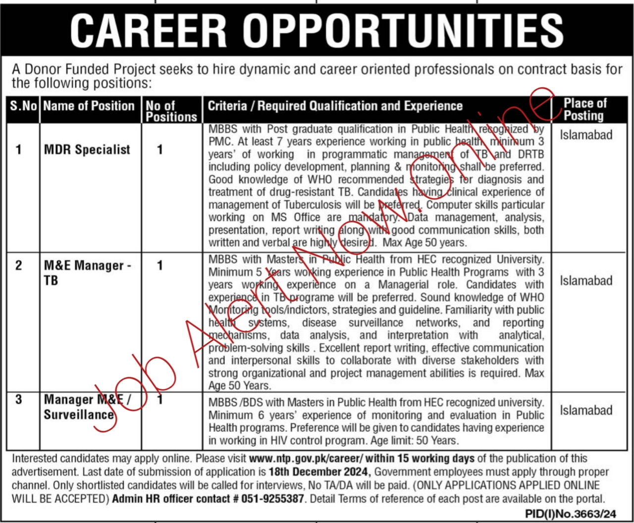 M&E Manager Jobs in 2024 at NTP Islamabad