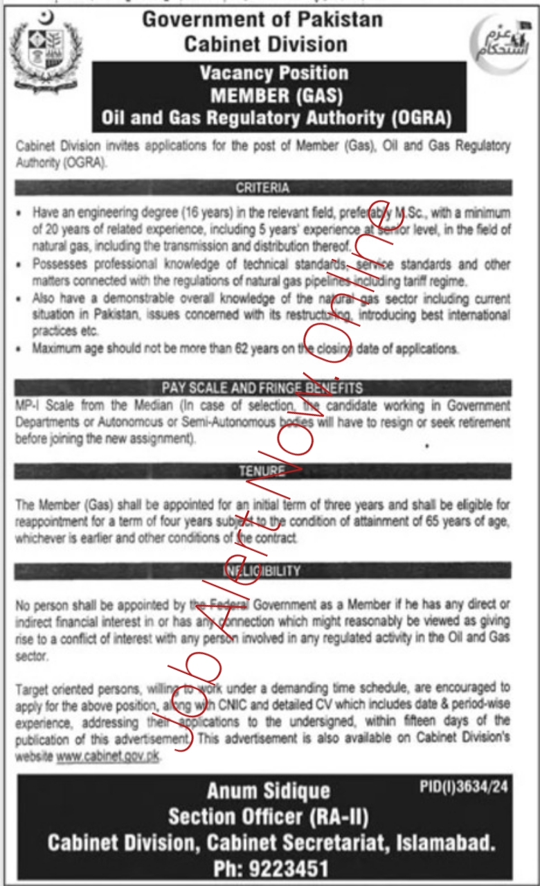 OGRA Oil and Gas Regulatory Authority, Islamabad Job Openings 2024