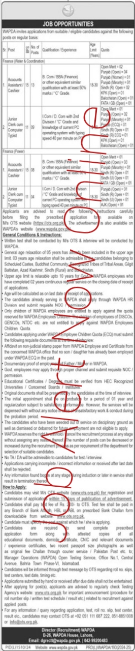 Jobs for Accountants Assistants at WAPDA Lahore in 2024