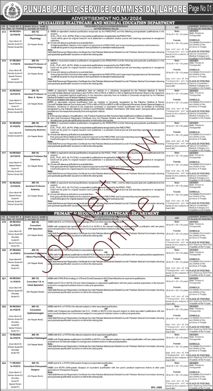 Employment at the Punjab Public Service Commission (PPSC) in December 2024