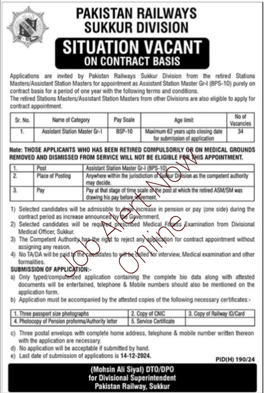 Jobs in Pakistan Railways for Assistant Station Master in 2024