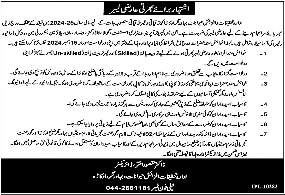Jobs at Okara's Livestock Production Research Institute for 2024
