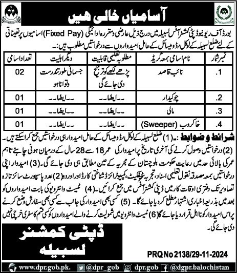 Positions for DC Lasbela, Deputy Commissioner 2024