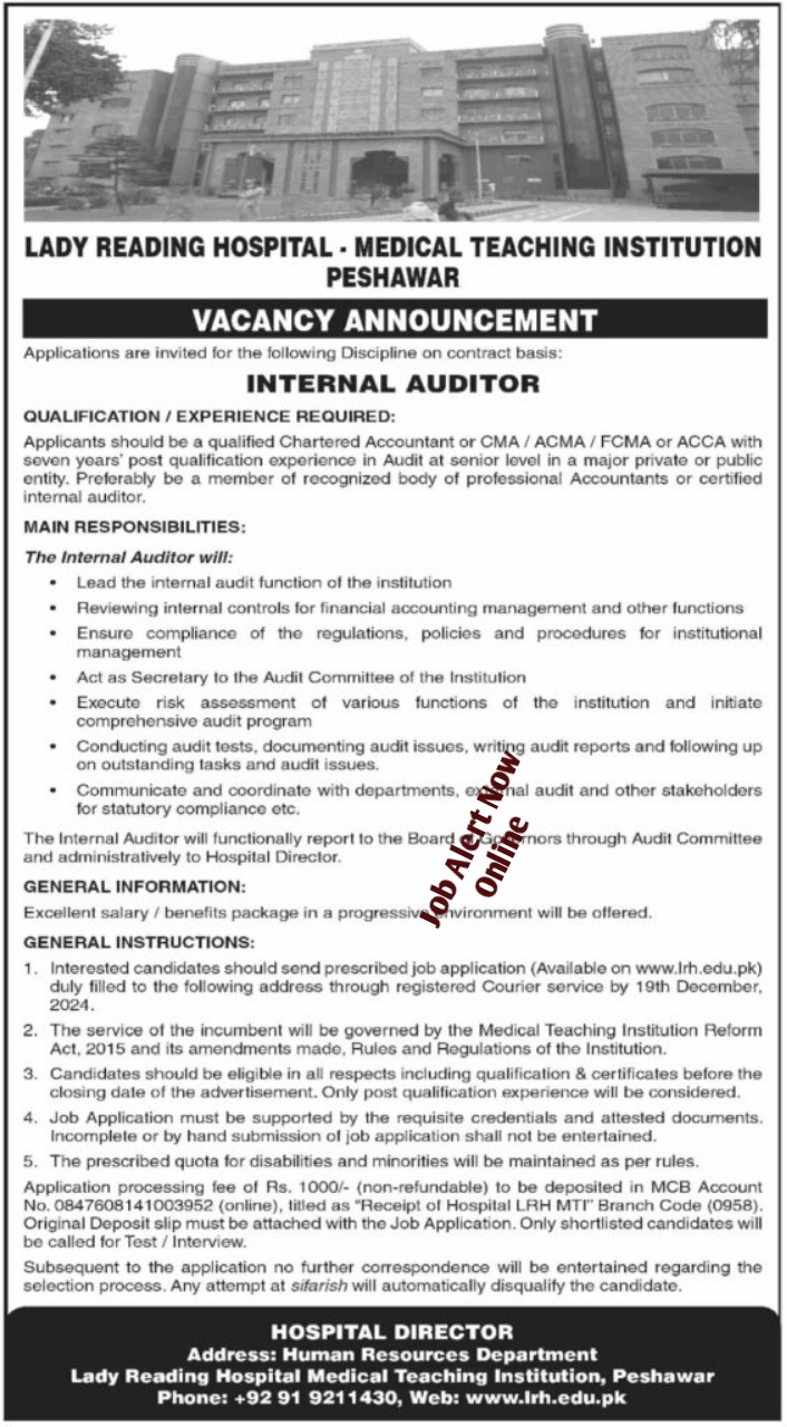 Peshawar 2024's Most Recent Lady Reading Hospital Management Jobs
