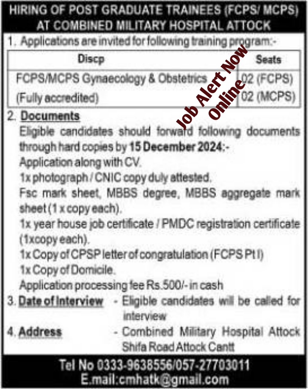 The most recent CMH Medical Posts at the Combined Military Hospital Attock 2024-25