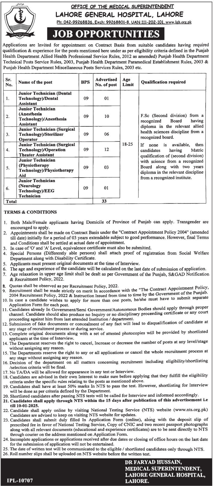 Situations at Lahore General Hospital That Are Open