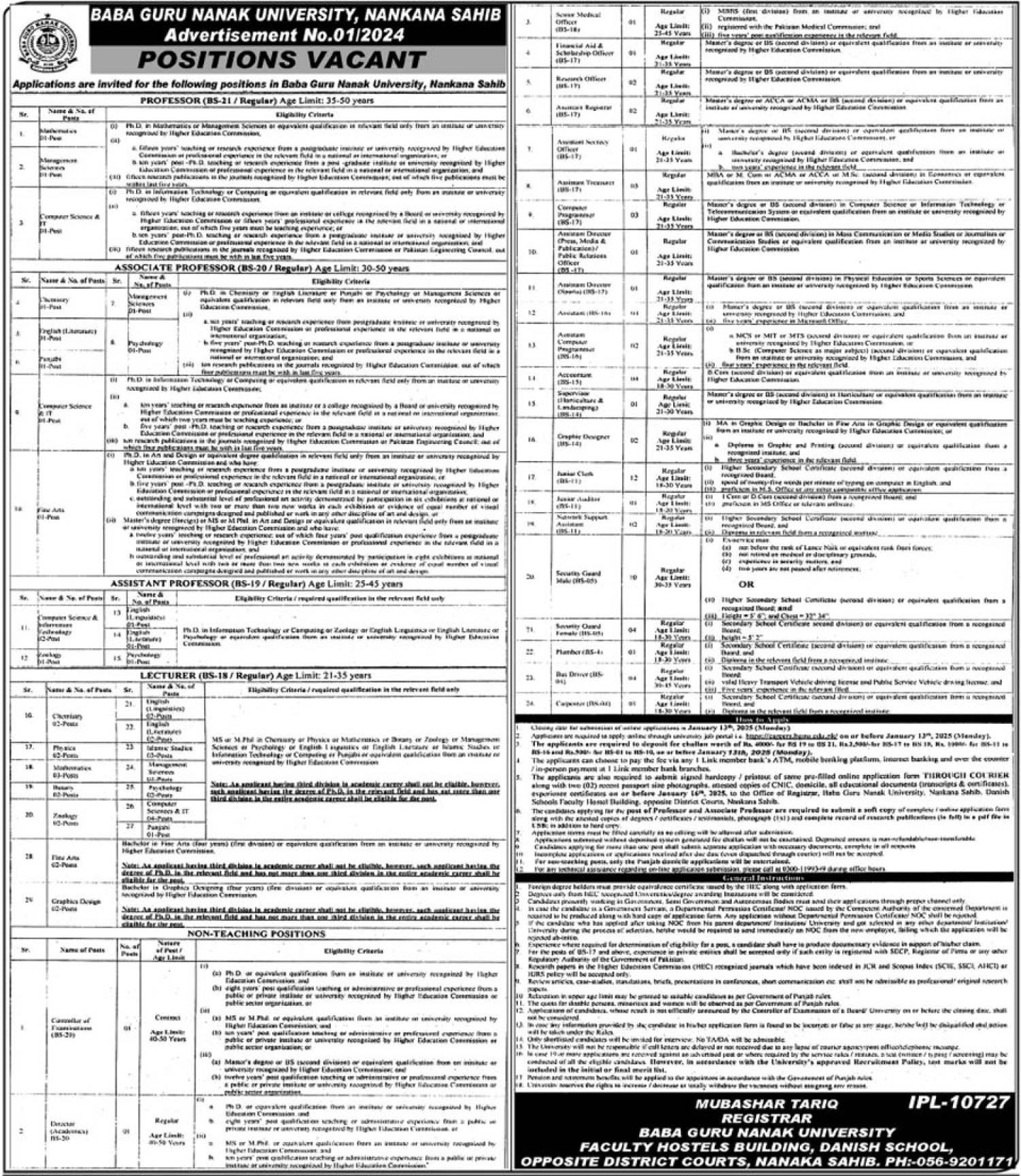 Jobs at Nankana Sahib Baba Guru Nanak University in 2025