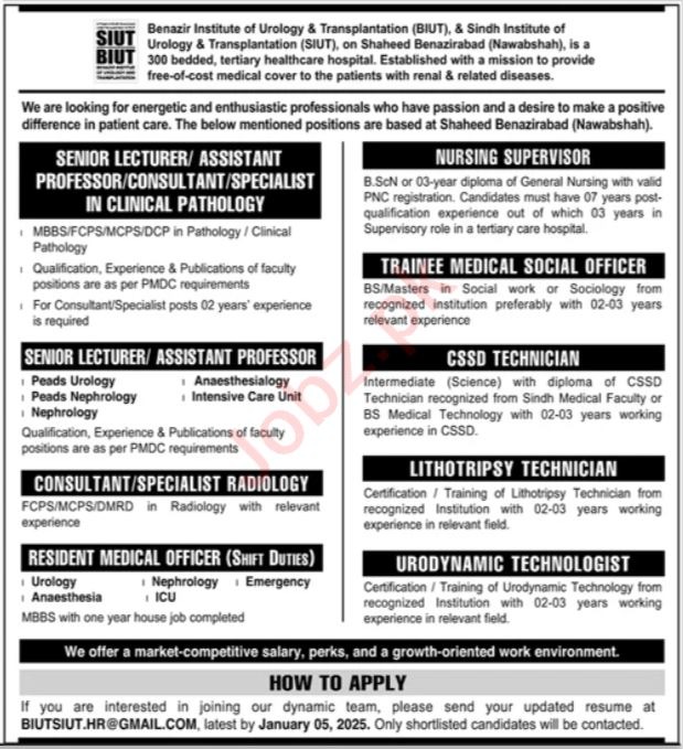 Current Medical Jobs at Sindh Institute of Urology and Transplantation in Karachi 2024-25