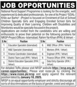 Current Management Positions in the National Rural Support Program (NRSP) in Islamabad 2025