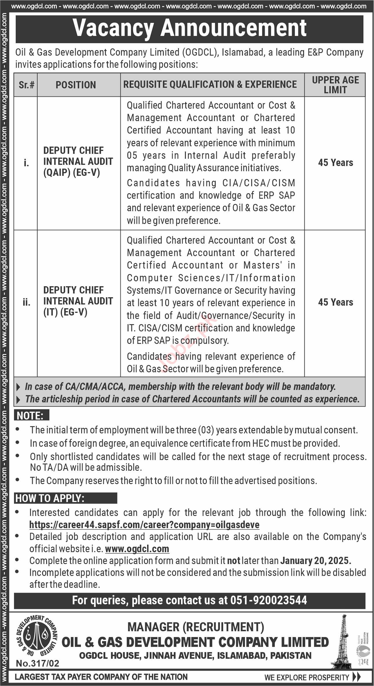 Open Positions at Oil & Gas Development Company Limited (OGDCL)